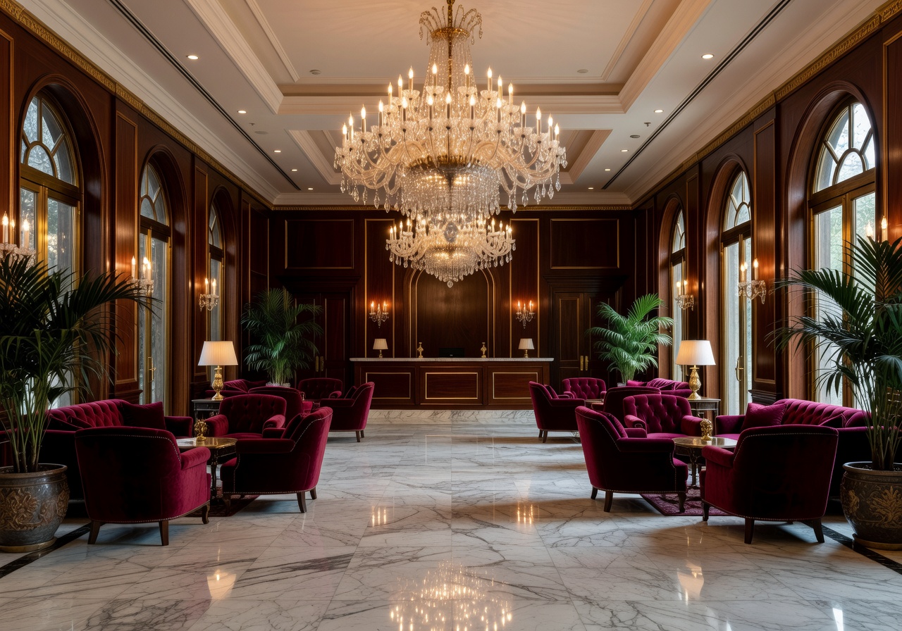 Grand lobby of Triggerfunlounge hotel featuring marble floors and crystal chandelier