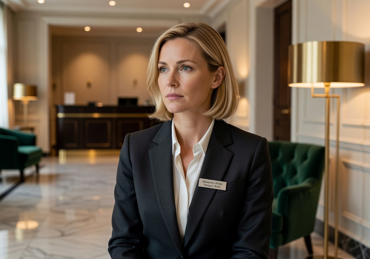 Portrait of Alexandra Müller, hotel guest from Berlin