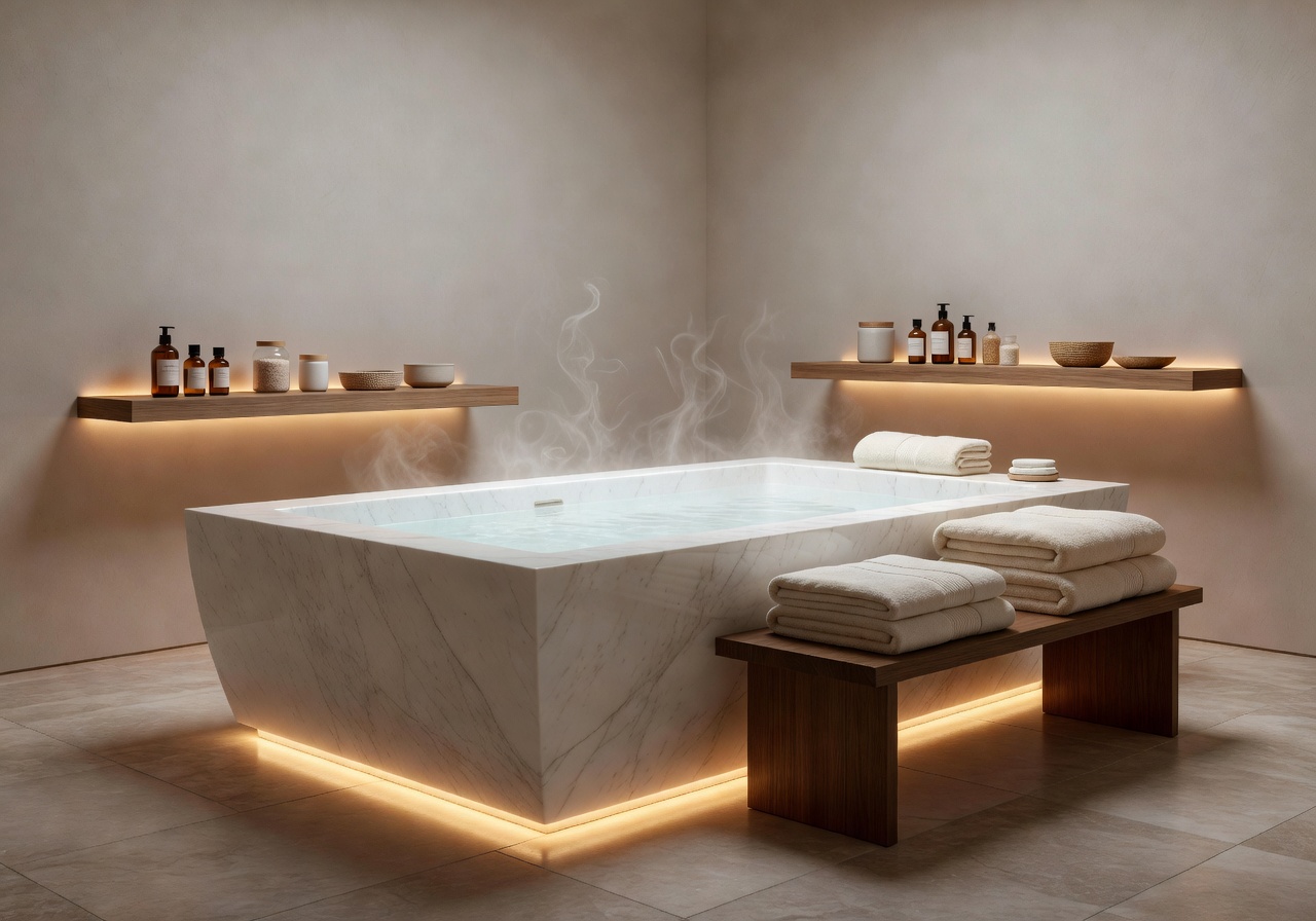 Spa Suite with private soaking tub and soft ambient lighting